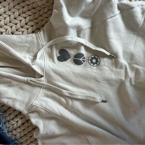 Cream Hoodie with peace, love, Pilates
